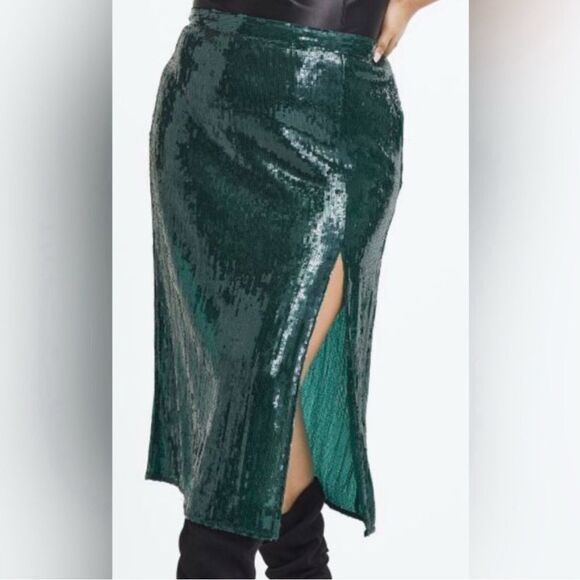 H&M Women’s Green Sequin Midi Skirt 6 - Picture 1 of 12